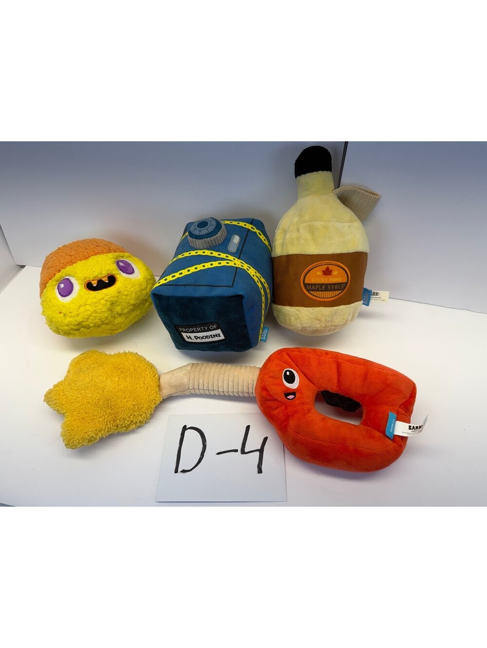 BarkBox Plush Dog Toy Lot 4pc H. Poodini Safe Maple Syrup Candy Corn D-4